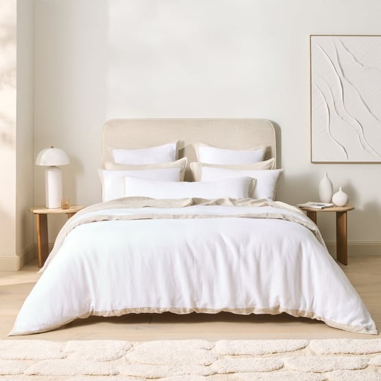 Vintage Washed Linen White & Linen Border Quilt Cover Separates