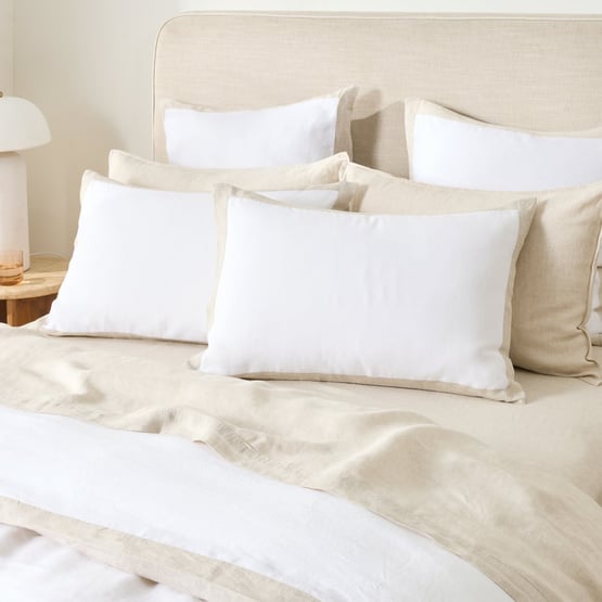 Vintage Washed Linen White & Linen Border Pillowcases