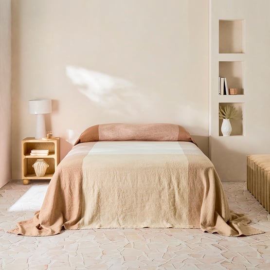 Vintage Washed Linen Hazelnut & Caramel Check Bedcover