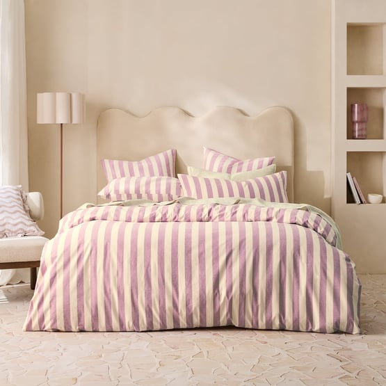 Stonewashed Cotton Berry Block Stripe Quilt Cover Separates