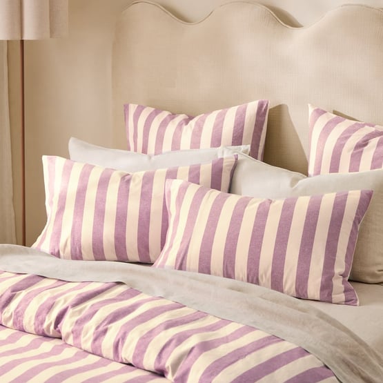 Stonewashed Cotton Berry Block Stripe Pillowcases