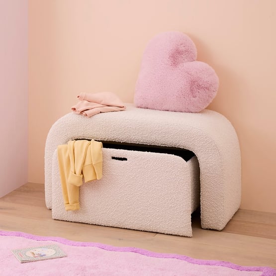 White Boucle Bench Seat & Toy Box