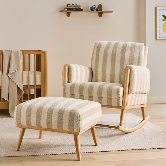 Landon Natural Stripe Boucle Rocking Nursery Chair