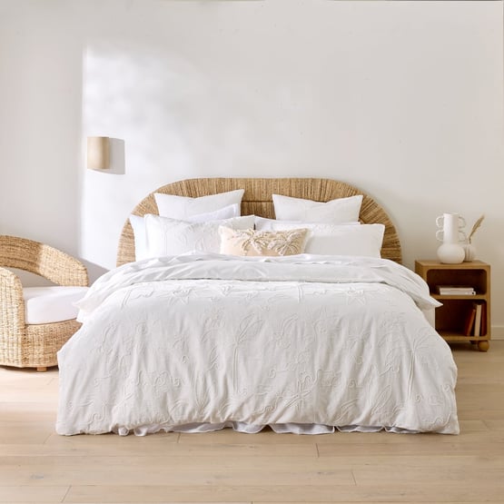 Mana Wave White Embroidered Quilt Cover Separates