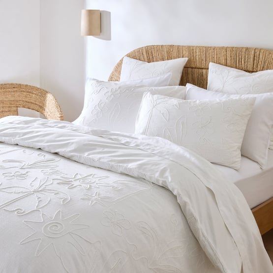 Mana Wave White Embroidered Quilt Cover Separates