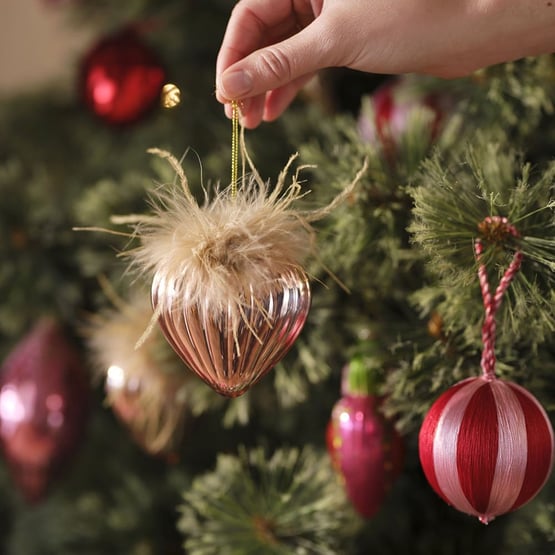 Pink Heart Glass Fluffy Decoration